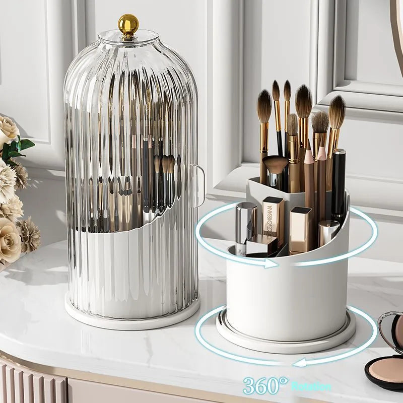 360° Rotating Makeup Brush Box with Lid